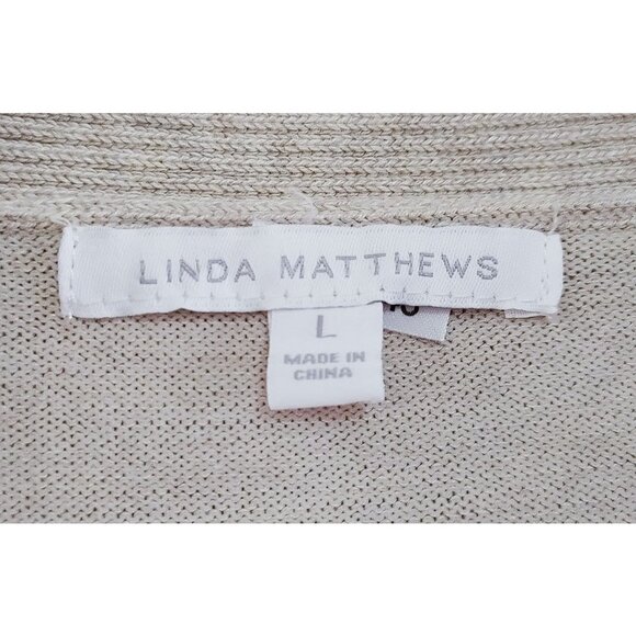 Linda Matthews Beige  Open Front Cardigan Size Large Long Sleeve - Picture 2 of 3